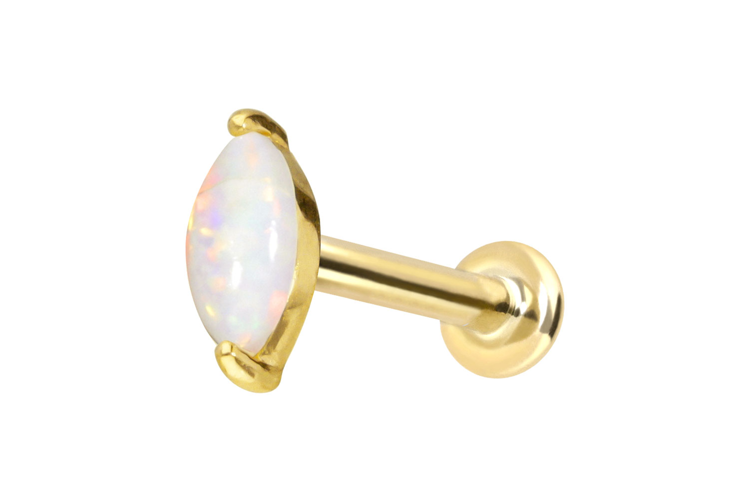14 Karat Gold Labret Piercing mit Innengewinde OVALER SYNTHETISCHER OPAL